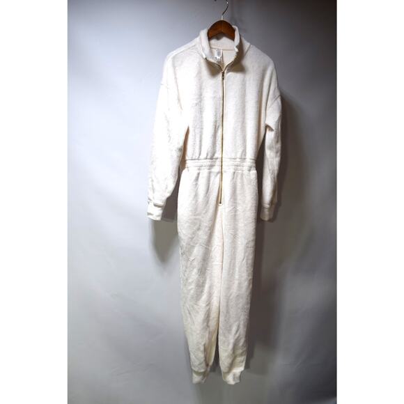 Fabletics Pants - Fabletics White Terry Cloth Zip Front Jumpsuit Women's Large Loungewear